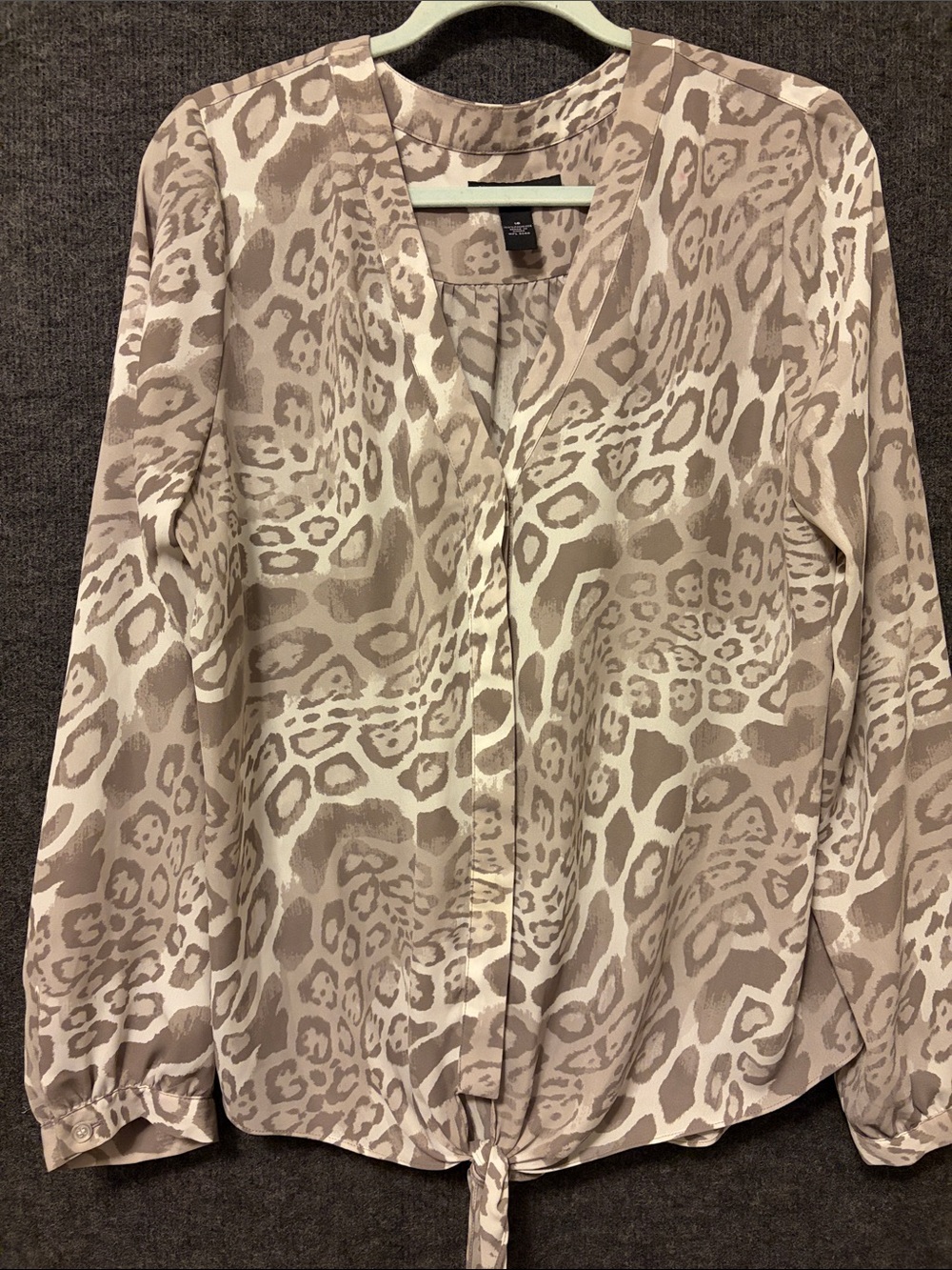 INC International Concepts Beige and Cream Animal Print Tie-Hem Blouse